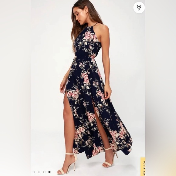 Feel the Music Midnight Blue Floral Print Maxi Dress | Lulu’s | NWT - Picture 3 of 4